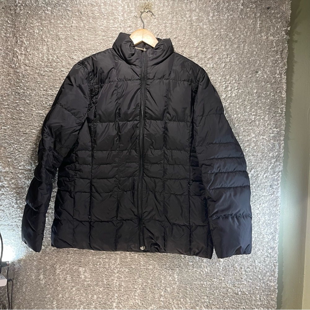 Lands' End Puffer Reversible Down Full Zip Jacket Women's L 14-16 BLack Pockets